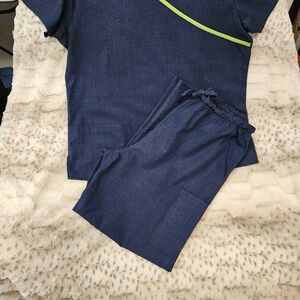 Just Love Women's Navy Scrub Set with Lime Trim